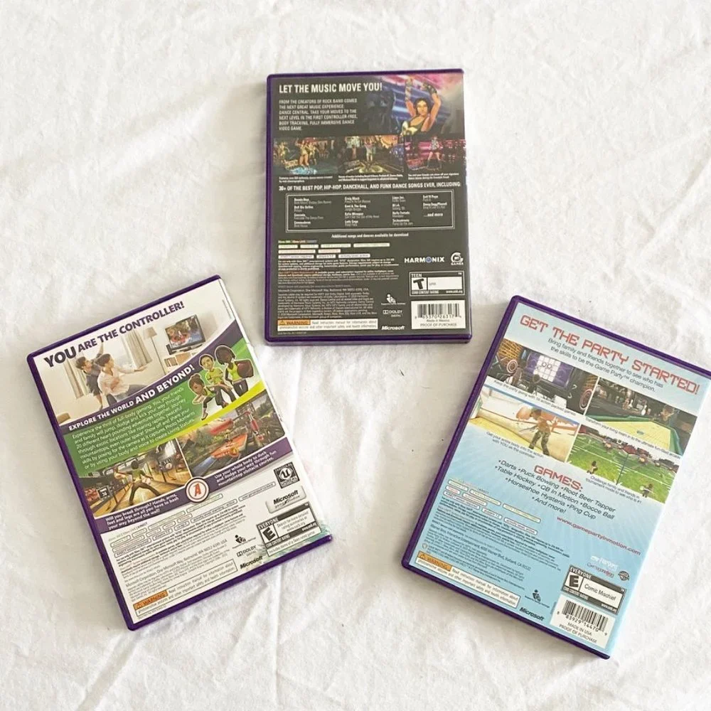 Xbox 360 Kinect Games (Dance Central, Kinect Adventures, & Game Party in Motion)